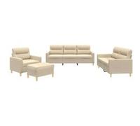 vidaXL 4-delige Loungeset met kussens stof crÃmekleurig3201546 Crème