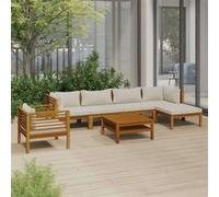 Vidaxl Salon De Jardin 7 Pcs Avec Coussin Crème Bois D'acacia Solide