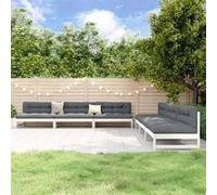 Salon de jardin modulable Vidaxl bois massif blanc 6 pieces x 120 x 70 12 personnes blanc G