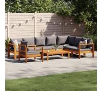 Salon de jardin modulable Vidaxl bois massif gris 6 pieces 68 x 114 x 64 8 personnes Gris G