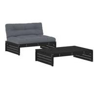 Salon de jardin modulable Vidaxl bois massif noir 2 pieces x 120 x 69 2 personnes bois G