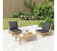 Vidaxl Salon De Jardin 3 Pcs Avec Coussins Gris Foncé Bambou