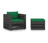 Vidaxl Salon De Jardin 2 Pcs Avec Coussins Bois Imprégné De Gris Gris