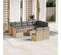 Vidaxl Salon De Jardin Avec Coussins 12 Pcs Beige Résine Tressée
