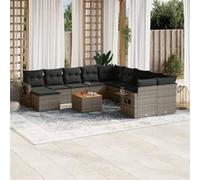 Vidaxl Salon De Jardin Avec Coussins 14 Pcs Gris Résine Tressée