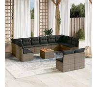 Vidaxl Salon De Jardin Avec Coussins 13 Pcs Gris Résine Tressée