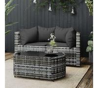 Vidaxl Salon De Jardin 3 Pcs Avec Coussins Gris Résine Tressée Gris