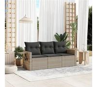 vidaXL Salon de Jardin avec Coussins 3 pcs, Canapés de Patio, Ensemble de Meubles, Mobilier de Terrasse Extérieur, Gris Clair Résine Tressée