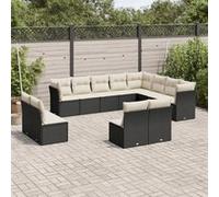 Vidaxl Salon De Jardin 12 Pcs Avec Coussins Noir Résine Tressée