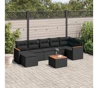 vidaXL Ensemble de jardin canapé 8 pièces avec coussins noir poly rotin