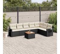 vidaXL Ensemble de jardin canapé 8 pièces avec coussins noir poly rotin