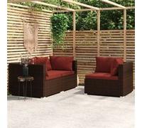 Salon de Jardin 3 pcs avec Coussins Marron Résine Tressée Mobilier vidaXL