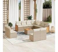 vidaXL Ensemble de 12 canapés de jardin avec coussins Beige Poly Rattan