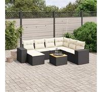 vidaXL Ensemble de jardin canapé 8 pièces avec coussins noir poly rotin