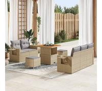 salon de jardin modulaire, beige et gris clair, 10 pièces, 71.4kg | Poly-rotin et acier thermolaqué, éléments modulaires, housses de coussin amovibles