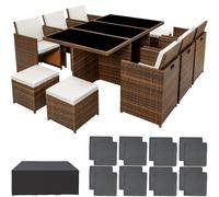 Salon De Jardin New York 10 Places Avec 2 Sets De Housses + Housse De Protection, Variante 2 - Noir/Marron Noir