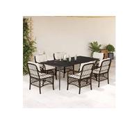Ensemble à Manger de Jardin et Coussins Table 5 pcs Marron Résine Tressée vidaXL