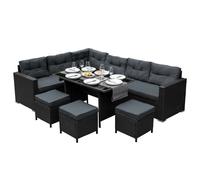 Salon de Jardin Noir en Rotin pour 9 Personnes Ensemble Table & Sièges