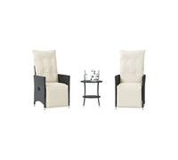vidaXL Ensemble Bistro 3 pièces avec coussins Noir Poly Rattan