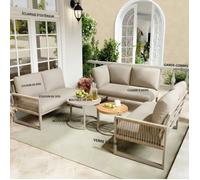 Salon de jardin - O.Ye - Canapé d'angle 3 modules - Acier galvanisé - Corde tressée - Coussins beige Beige (c VAPORISATEUR DE SALON