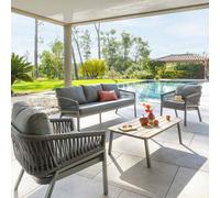 Salon de jardin ORIENGO Anthracite Graphite 5 places - Aluminium traité époxy, Acacia certifié FSC®, Polyester Hespéride