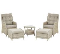 Salon de Jardin ou Terrasse 2 Places 2 Fauteuils Inclinables avec Repose-pieds et Table d'Appoint en Rotin Beige au Style Boho et rustique Beliani