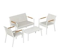 Outsunny Salon de Jardin 4 Pièces en Textilène, Canapé 2 Places, 2 Fauteuils, Table Basse avec Plateau en Métal, Ensemble de Mobilier de Jardin pour Balcon Terrasse, Crème