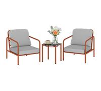 Outsunny Salon de Jardin 3 Pièces, 2 Fauteuils avec Coussins Amovibles Épais, 1 Table Basse avec Plateau en Verre Trempé, Cadre en Acier, Ensemble de Jardin pour Patio Balcon Terrasse, Rouge Vineux