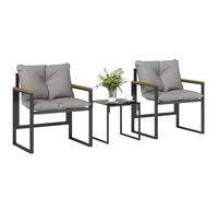 Outsunny Salon de Jardin 3 pièces 2 Places avec 2 fauteuils 1 Table Basse, Ensemble de Jardin avec Plateau en Verre trempé et Coussins épais, métal et textilène, pour Patio, Balcon, terrasse, Gris