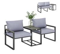 Outsunny - Salon de jardin 3 pièces 2 personnes, coussins 14 cm, accoudoirs bois-plastique, gris