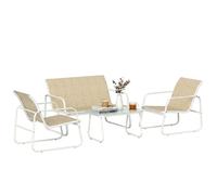 Outsunny Salon de jardin 4 pièces canapé 2 fauteuils table textilène verre trempé kaki