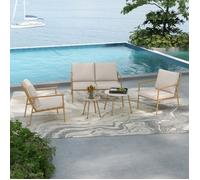 Salon de jardin Outsunny 5 pièces 4 personnes canapé 2 places 2 table basse et 2 fauteuils avec coussins, plateau en grain de marbre