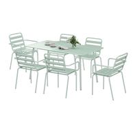 Salon De Jardin 6 Places 7 Pièces - Table À Manger 6 Chaises Empilables - Acier Thermolaqué Verre D'eau