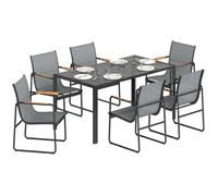 Salon de jardin - Outsunny - 7 pièces pour 6 personnes - table verre - acier - terrasse - gris