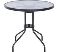 Table Ronde Bistro De Jardin Dim. ? 80 X 72h Cm Espace Installation Parasol Acier ?Poxy Noir Plateau Verre Tremp? Noir