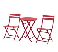 Salon De Jardin Bistro Pliable - Table Ronde ? 60 Cm Avec 2 Chaises Pliantes - Métal Thermolaqu? Rouge