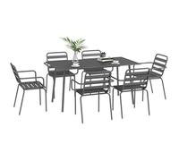 Salon de jardin Outsunny ensemble salle à manger de jardin 7 pièces avec 1 table et 6 chaises empilables en acier gris