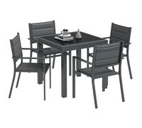 Salon de jardin - Outsunny - table extensible 4 chaises empilables - en aluminium et textilène - gris foncé