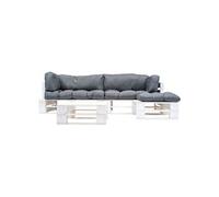 Salon de jardin palette 4 pcs avec coussins gris Bois