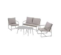 Salon de jardin PANTONE 4 places en acier gris et coussins gris clair