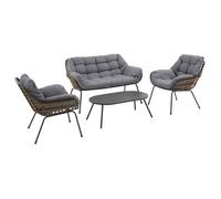 Hespéride - Salon de Jardin Paopao Graphite, Gris 4 Places Anti-Rouille Coussins Confortables 2 Fauteuils 1 Canapé 1 Table Basse pour Terasse, Balcon