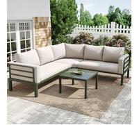 Salon de Jardin Pas Cher, Salon de Jardin Exterieur 4-5 Personnes,Canape Exterieur,1 Table Basse en Verre,Pieds Réglables,Beige