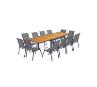 IDMARKET Salon de jardin POLY table extensible 135-270 CM et 12 chaises bois et gris foncé