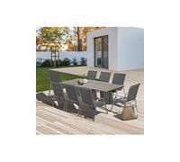 IDMarket – Salon de jardin POLY – Table extensible 90–180 cm et 8 chaises – Gris foncé