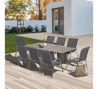 IDMarket – Salon de jardin POLY – Table extensible 90–180 cm et 8 chaises – Gris foncé
