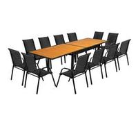 IDMarket – Salon de jardin Poly – Table extensible 135/270 cm et 12 chaises bois et noir