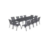 IDMarket - Salon de jardin POLY Table extensible 135-270 cm et 12 chaises Gris foncé