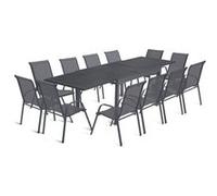 Salon de jardin POLY table extensible 135-270 CM et 12 chaises gris foncé Gris foncé G