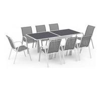 IDMarket Salon de jardin POLY - table extensible 90-180 cm et 8 chaises blanc et gris