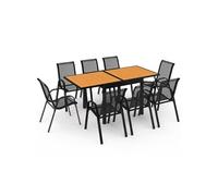 IDMarket – Salon de jardin POLY – Table extensible 90–180 cm et 8 chaises bois et noir
